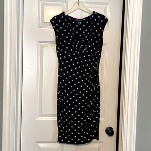 LAUREN RALPH LAUREN Navy and White Polka Dot Women's Faux Wrap Dress